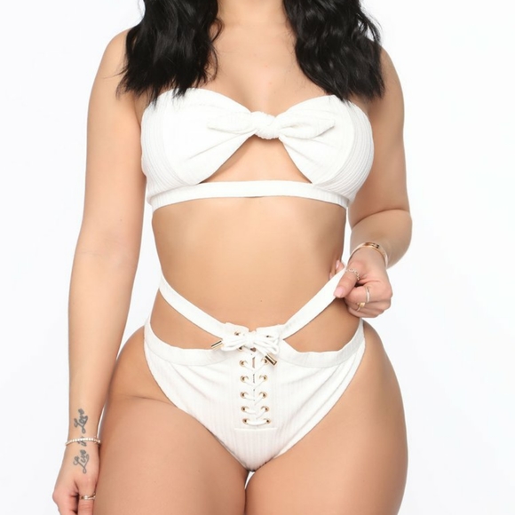 Lowkey Vacation Lace Up 2 Piece Bikini - White - Picture 1 of 3